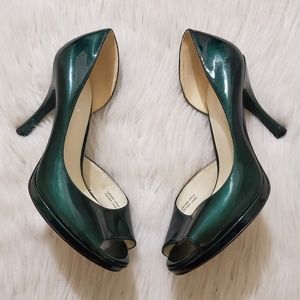 Via Spiga Green Patent Leather Peep Toe Heels 9M